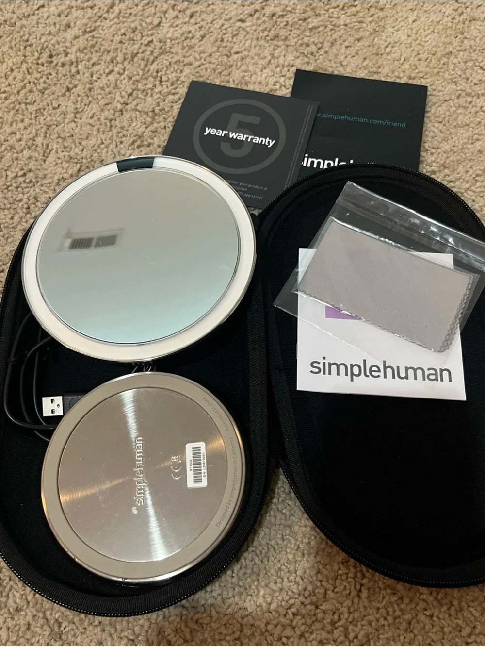 simplehuman 5” Round Mini Travel Sensor Makeup Mirror 10X Magnification